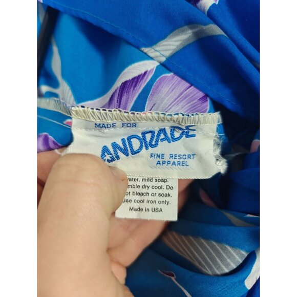 Vintage Andrade Swim Cover Up Dress Tie Front Floral Hawaiian USA Resort Wear - Picture 2 of 7